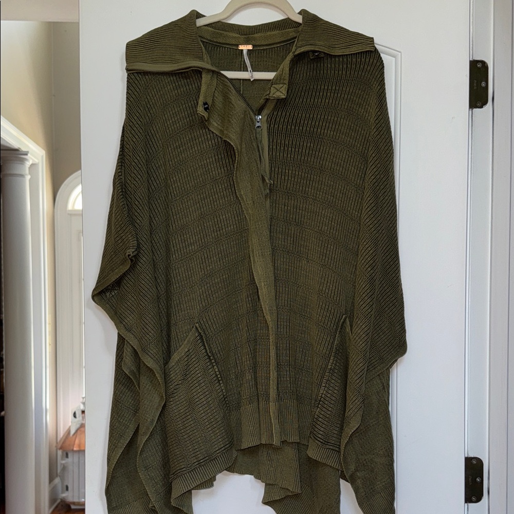 Free People Olive Green Poncho Sweater